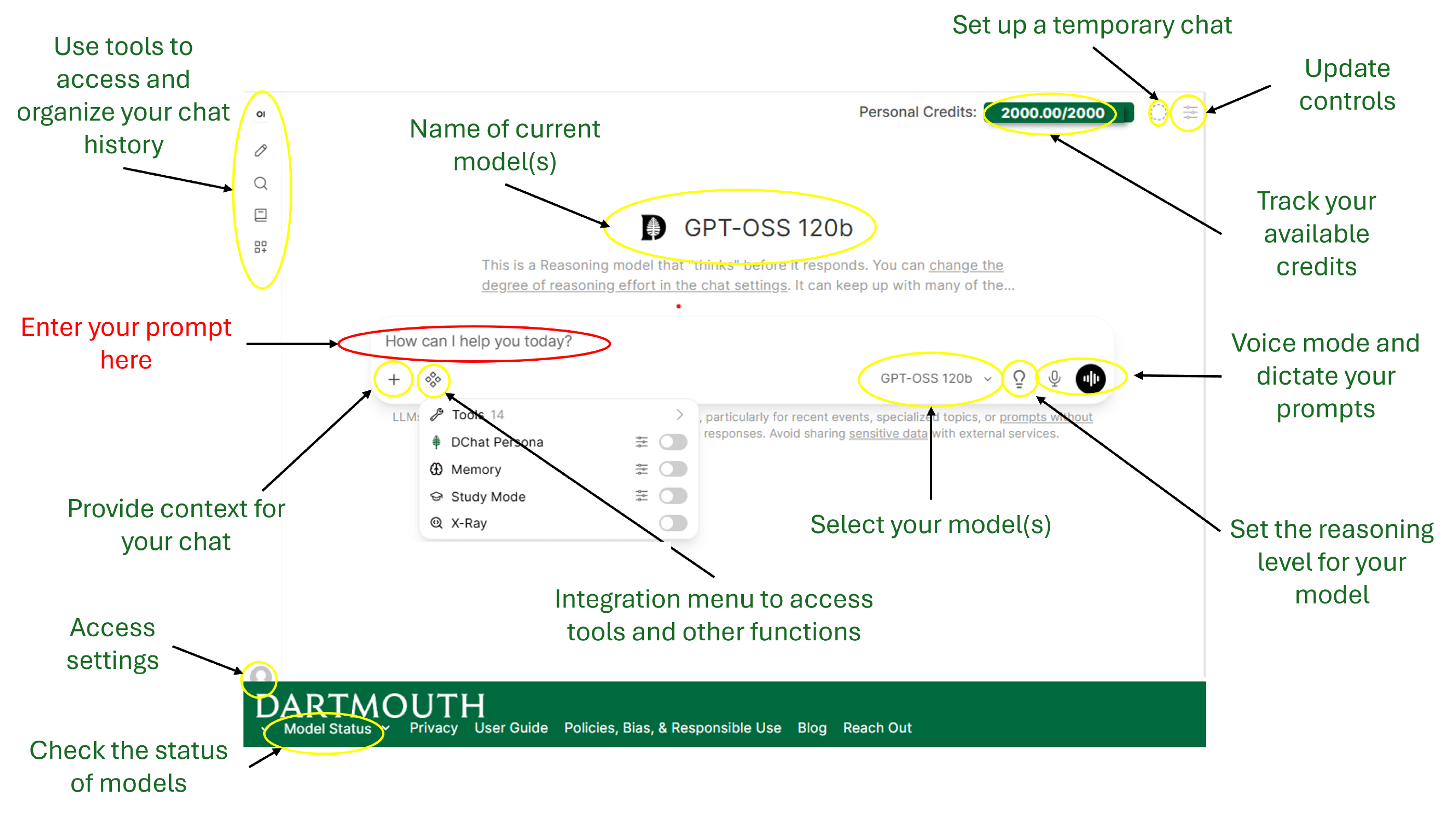 Navigating the Dartmouth Chat Webpage