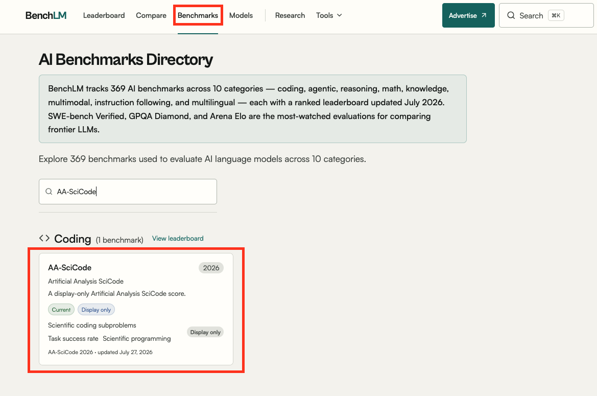 How to search by specific benchmark