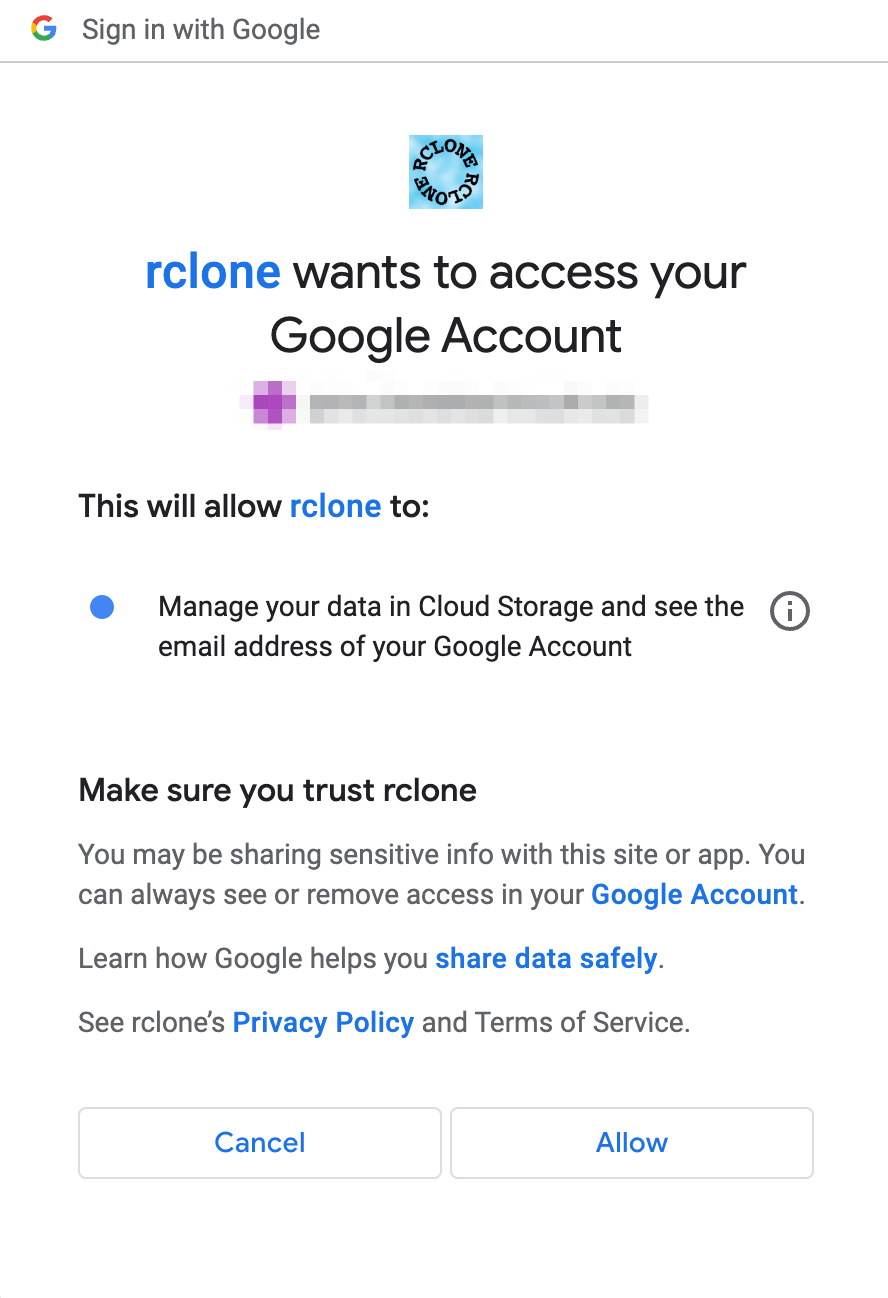 rclone allow access