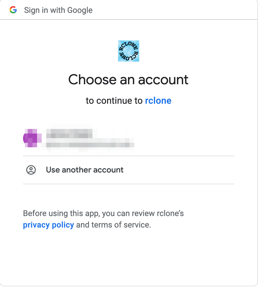 Choose rclone account