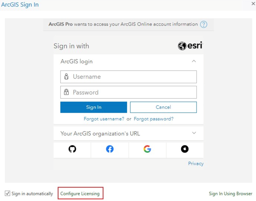 Logging into ESRI